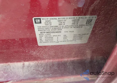 2016 GMC Sierra 1500 Slt из США, поврежденный, VIN 3GTP1NEC5GG248259